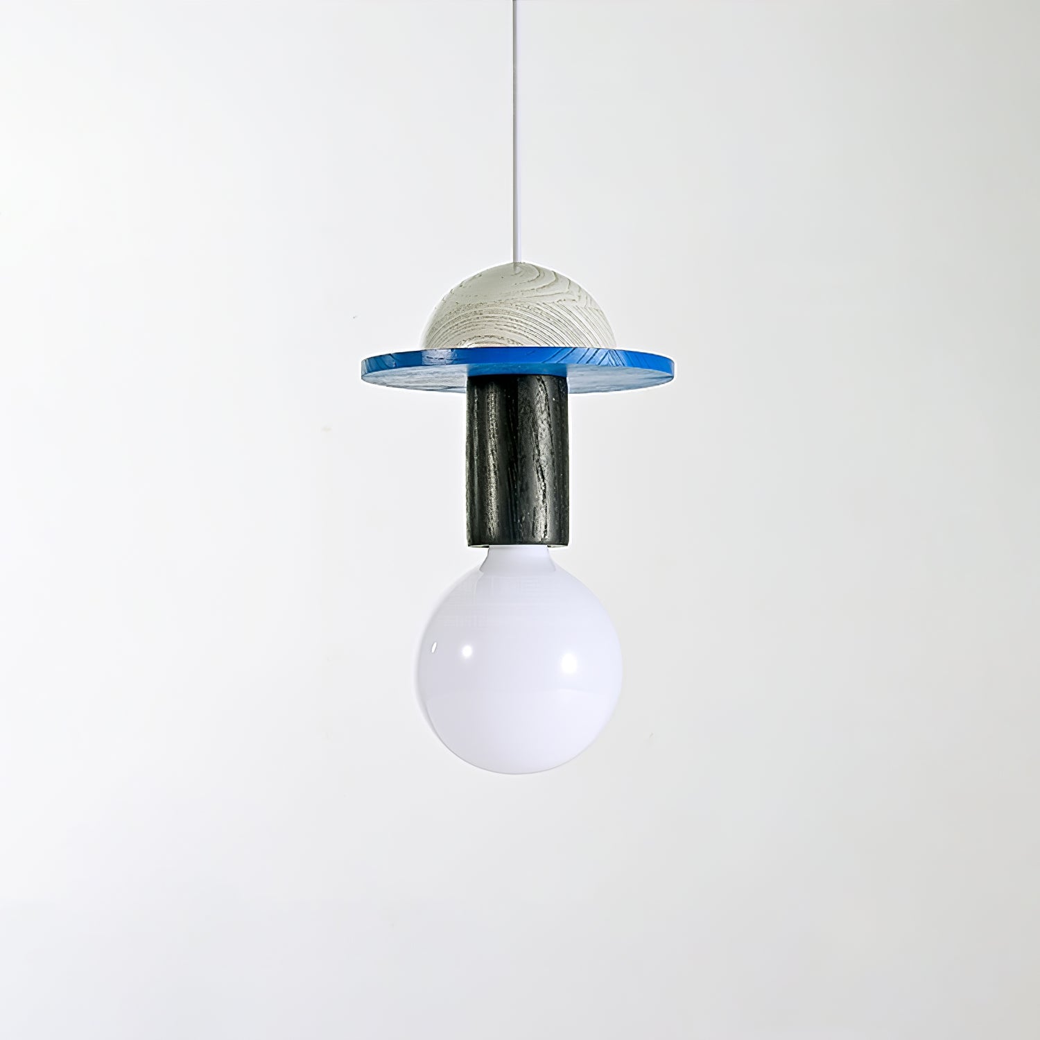 Modern Geometric Building Blocks Hanging Pendant Light with Wood and Metal Accents