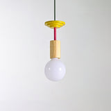 Modern Geometric Building Blocks Hanging Pendant Light with Wood and Metal Accents