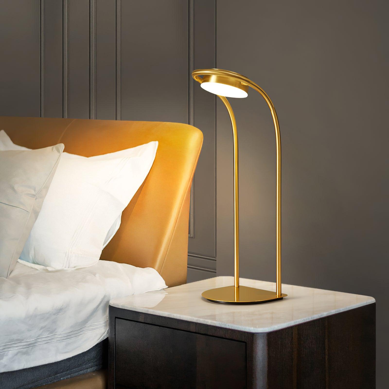 Elegant Brass Nordic Ball Desk Lamp with Oval Geometric Frame and Integrated LED Lighting