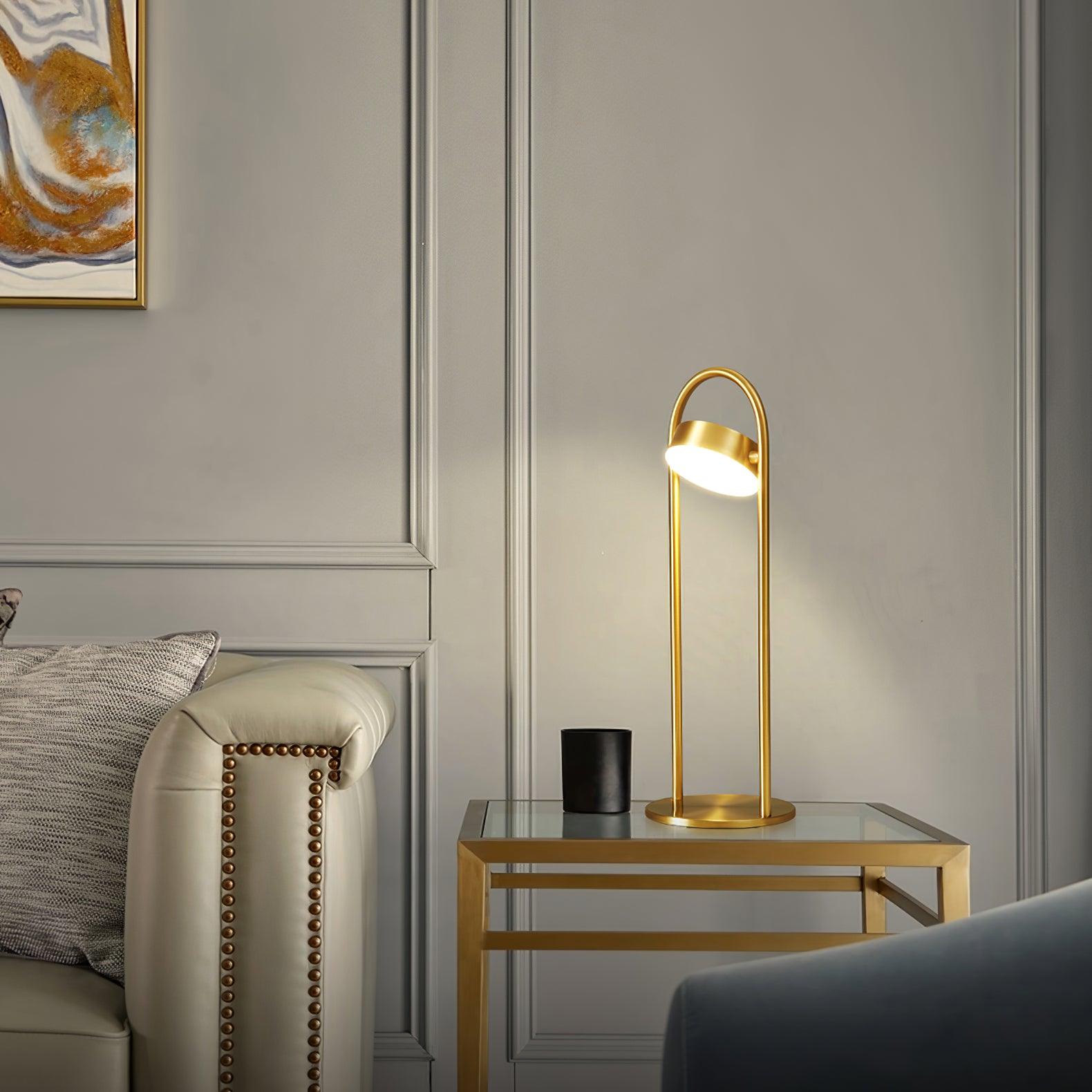 Elegant Brass Nordic Ball Desk Lamp with Oval Geometric Frame and Integrated LED Lighting