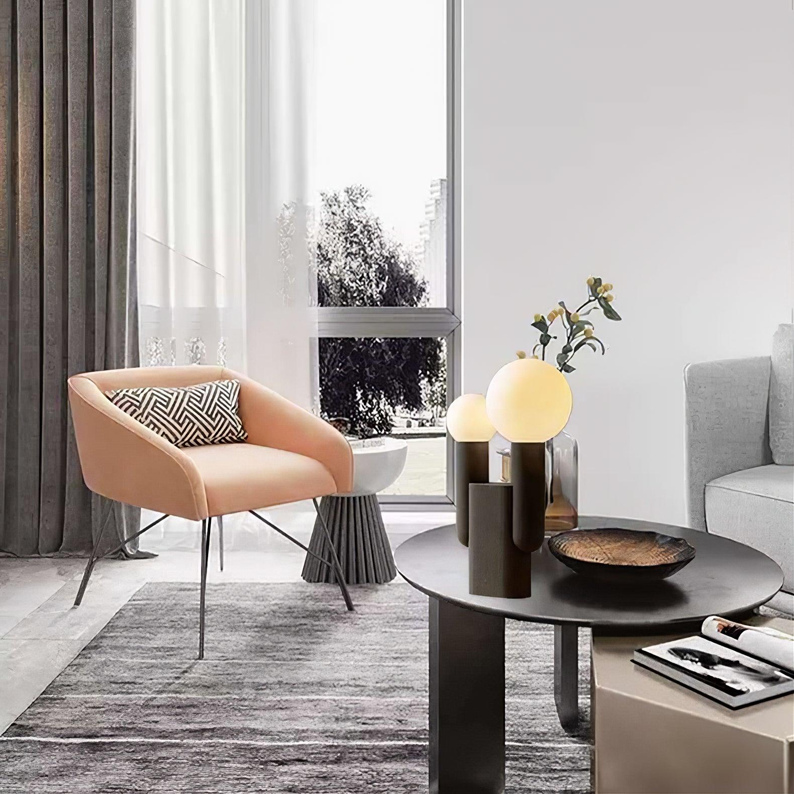 Modern Cactus Resin Table Lamp with Blown Glass Globe and Matte Black Finish for Nightstands