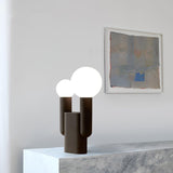 Modern Cactus Resin Table Lamp with Blown Glass Globe and Matte Black Finish for Nightstands