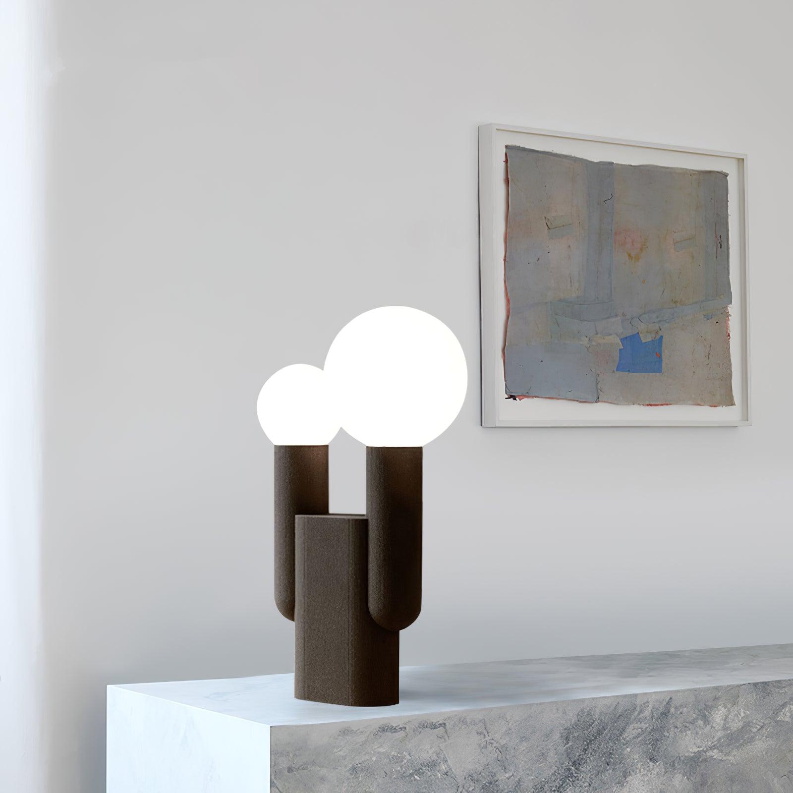 Modern Cactus Resin Table Lamp with Blown Glass Globe and Matte Black Finish for Nightstands