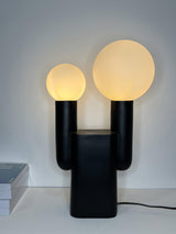 Modern Cactus Resin Table Lamp with Blown Glass Globe and Matte Black Finish for Nightstands