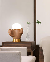 Scandinavian Style Wooden Cactus Table Lamp with Dimmable LED Accent Light
