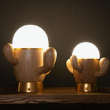 Scandinavian Style Wooden Cactus Table Lamp with Dimmable LED Accent Light