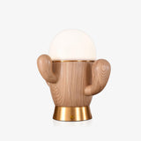 Scandinavian Style Wooden Cactus Table Lamp with Dimmable LED Accent Light