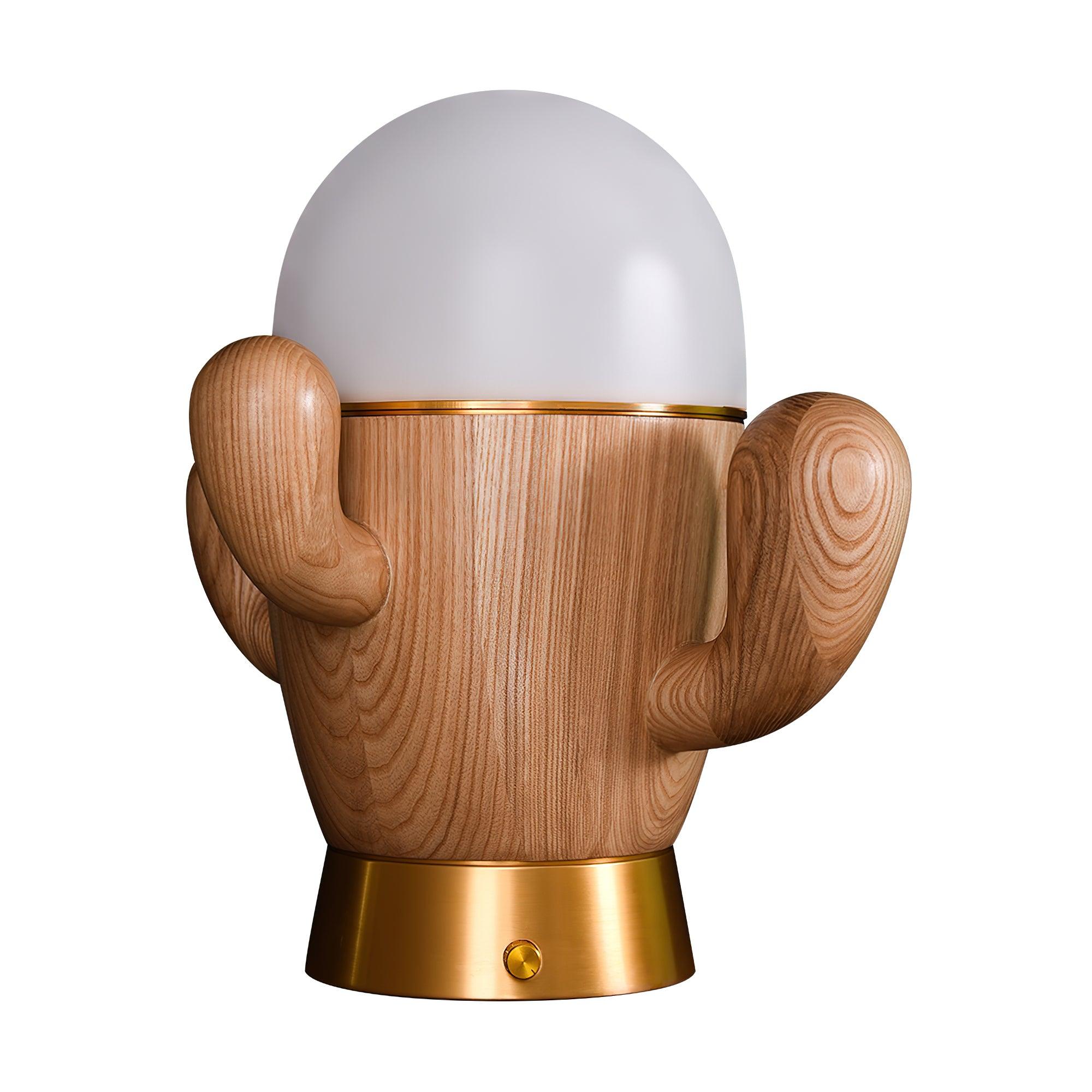 Scandinavian Style Wooden Cactus Table Lamp with Dimmable LED Accent Light