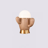 Scandinavian Style Wooden Cactus Table Lamp with Dimmable LED Accent Light