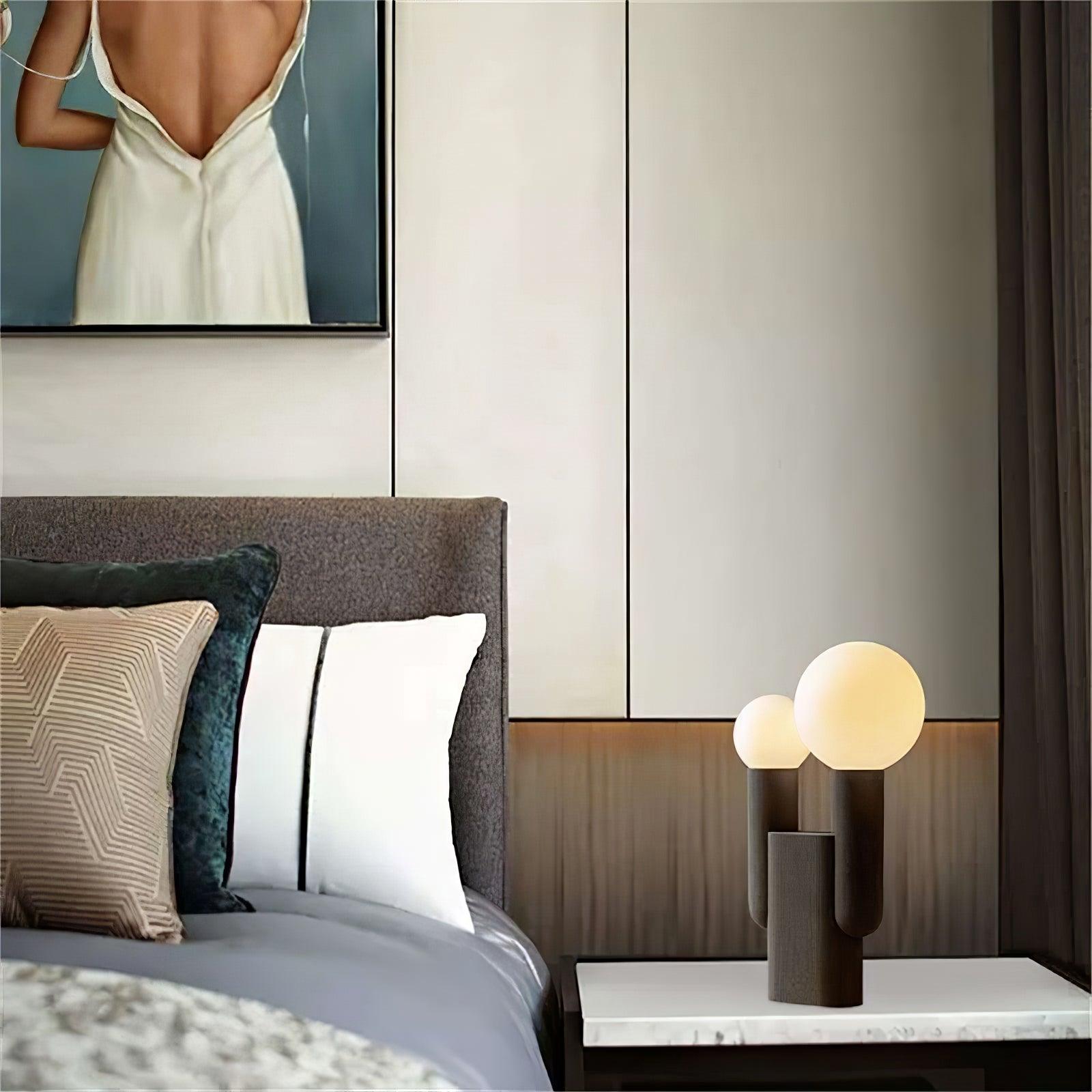 Modern Cactus Resin Table Lamp with Blown Glass Globe and Matte Black Finish for Nightstands
