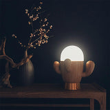 Scandinavian Style Wooden Cactus Table Lamp with Dimmable LED Accent Light