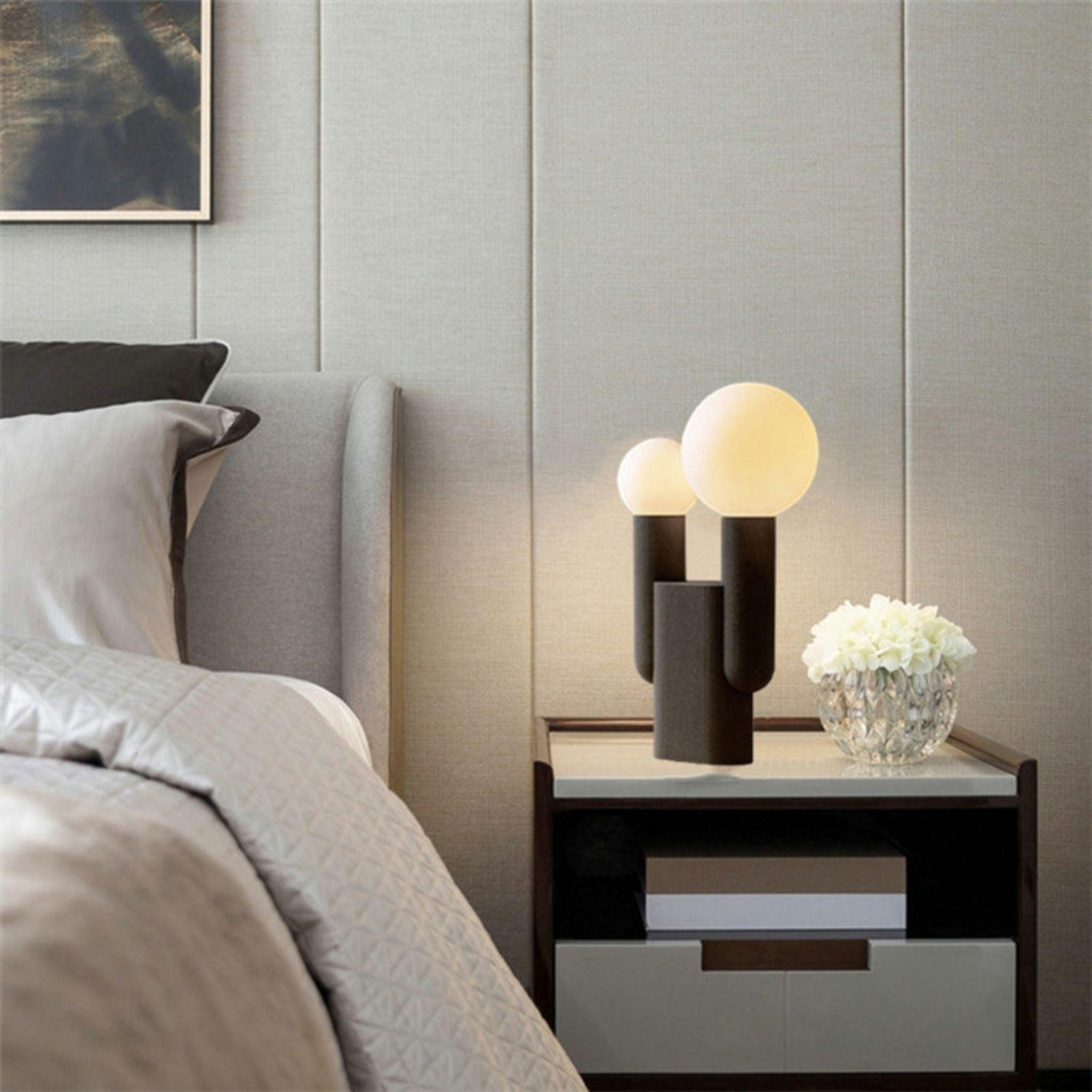 Modern Cactus Resin Table Lamp with Blown Glass Globe and Matte Black Finish for Nightstands