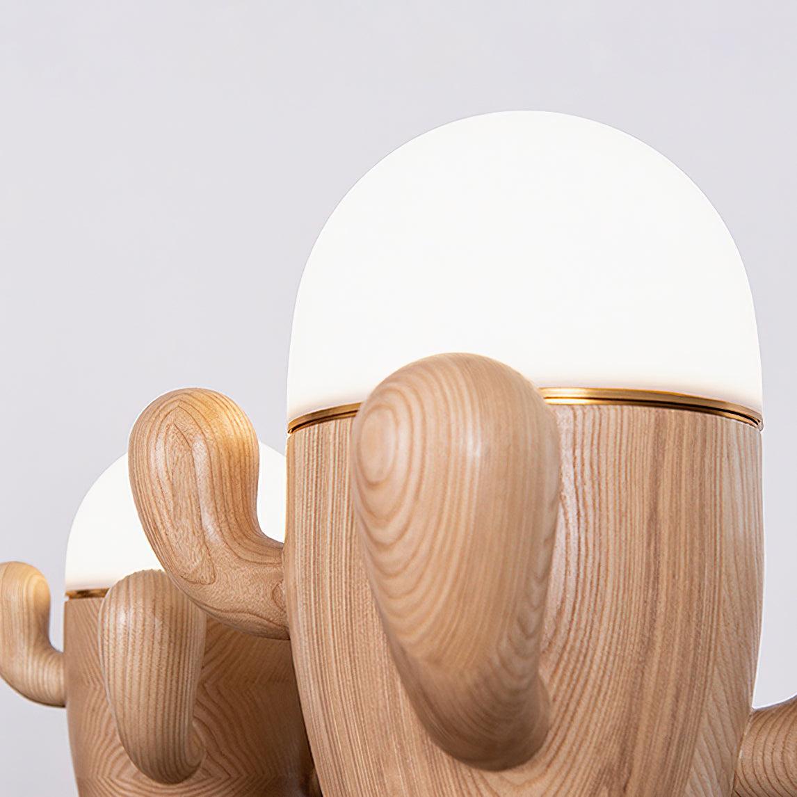 Scandinavian Style Wooden Cactus Table Lamp with Dimmable LED Accent Light