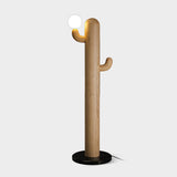 Modern Wood Cactus Floor Lamp with Multi Branch Glass Globe Shades and Marble Base