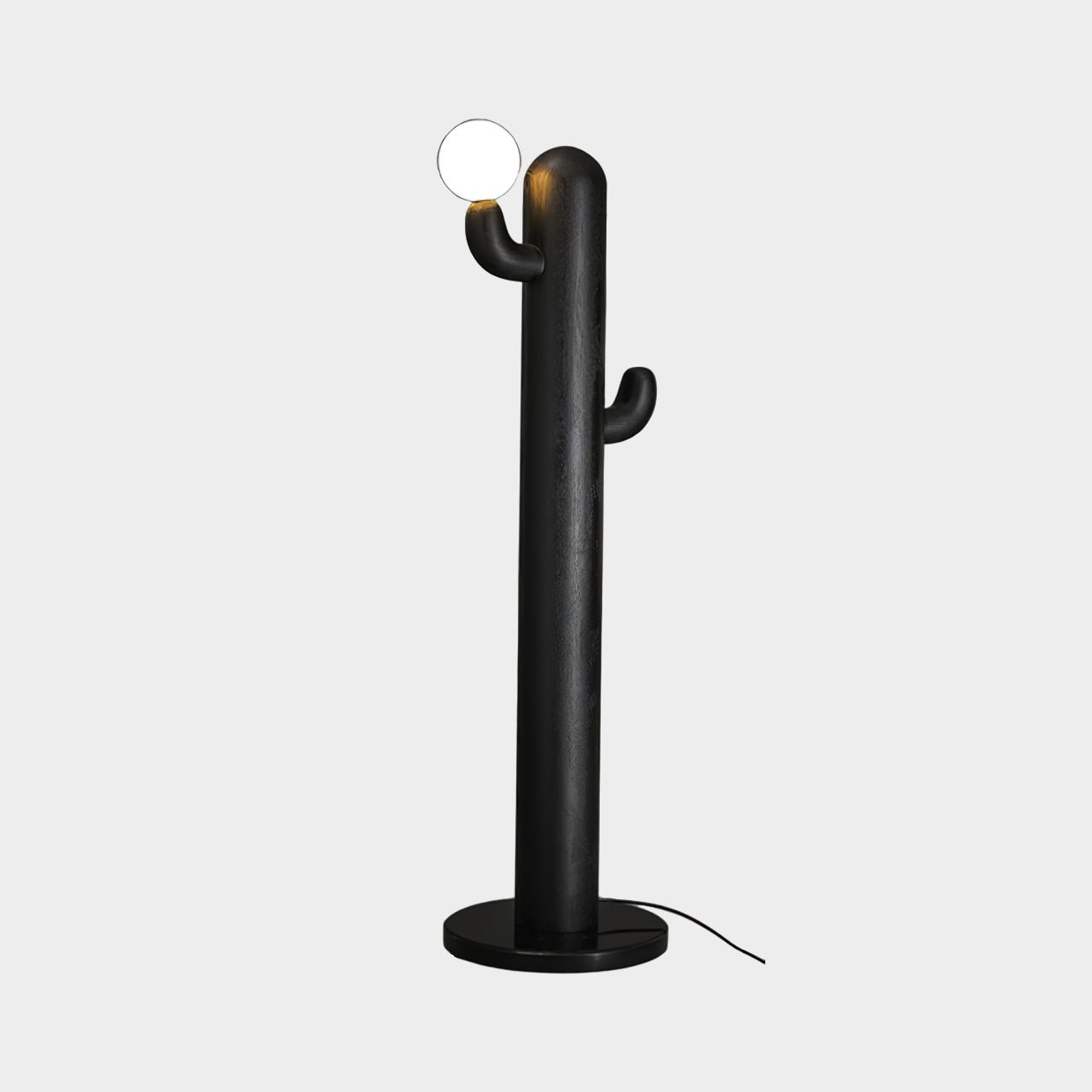 Modern Wood Cactus Floor Lamp with Multi Branch Glass Globe Shades and Marble Base