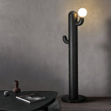 Modern Wood Cactus Floor Lamp with Multi Branch Glass Globe Shades and Marble Base