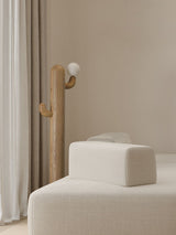 Modern Wood Cactus Floor Lamp with Multi Branch Glass Globe Shades and Marble Base