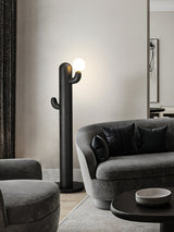 Modern Wood Cactus Floor Lamp with Multi Branch Glass Globe Shades and Marble Base