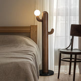Modern Wood Cactus Floor Lamp with Multi Branch Glass Globe Shades and Marble Base