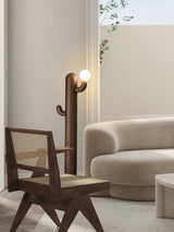 Modern Wood Cactus Floor Lamp with Multi Branch Glass Globe Shades and Marble Base
