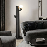 Modern Wood Cactus Floor Lamp with Multi Branch Glass Globe Shades and Marble Base