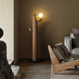Modern Wood Cactus Floor Lamp with Multi Branch Glass Globe Shades and Marble Base