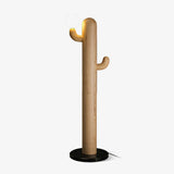 Modern Wood Cactus Floor Lamp with Multi Branch Glass Globe Shades and Marble Base