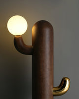 Modern Wood Cactus Floor Lamp with Multi Branch Glass Globe Shades and Marble Base