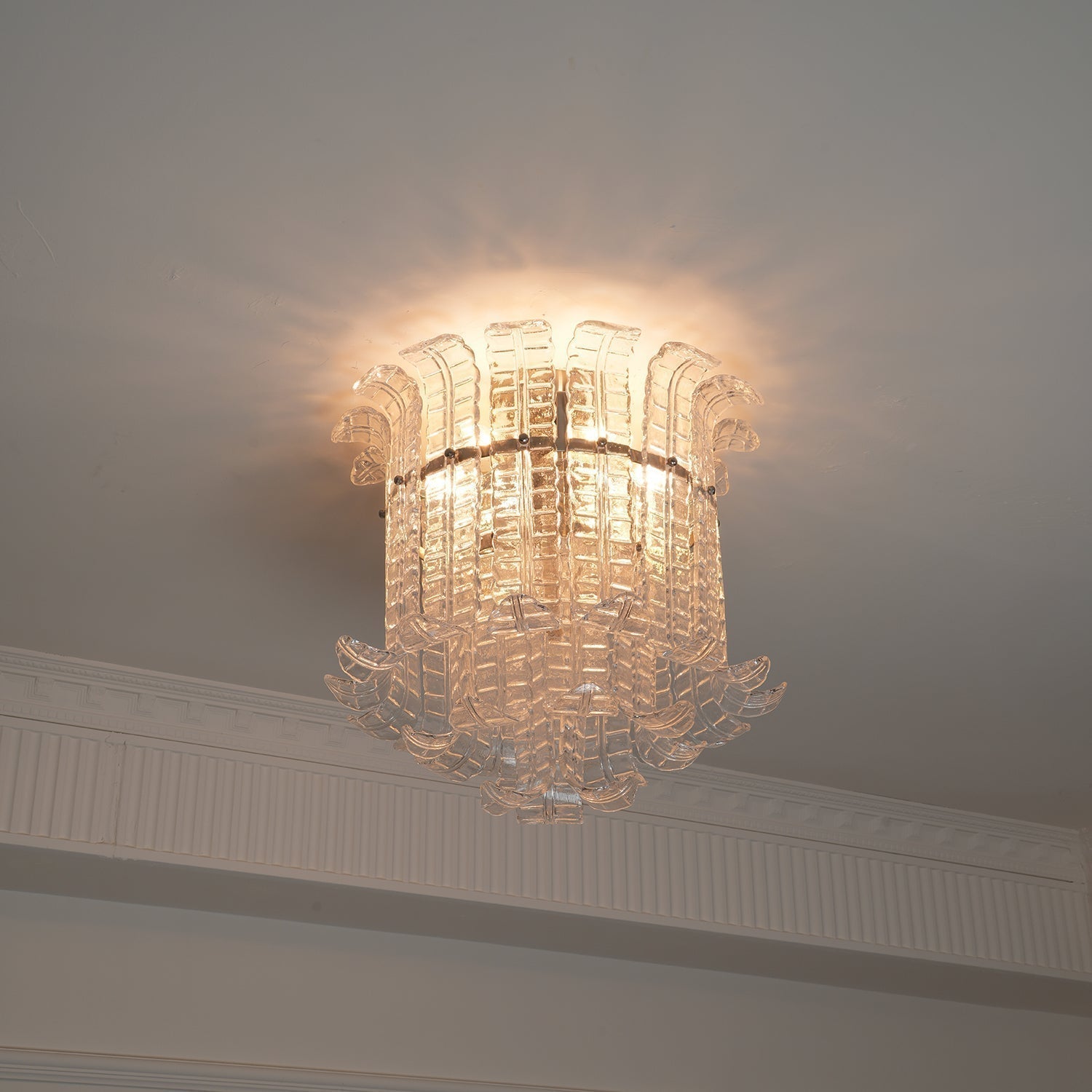 Modern Calista Murano Glass Ceiling Light Fixture with Chrome Finish and Handcrafted Glass Panels