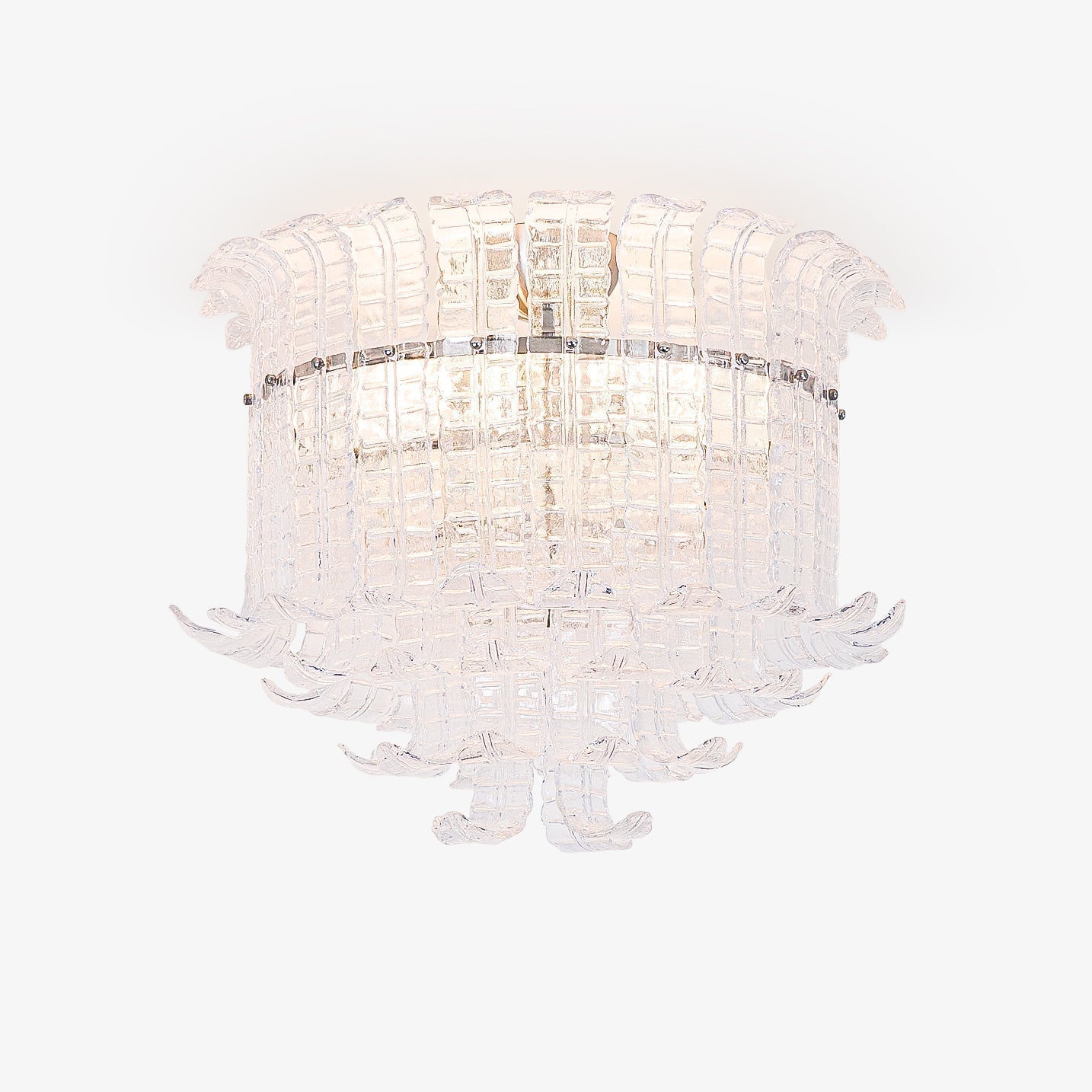 Modern Calista Murano Glass Ceiling Light Fixture with Chrome Finish and Handcrafted Glass Panels