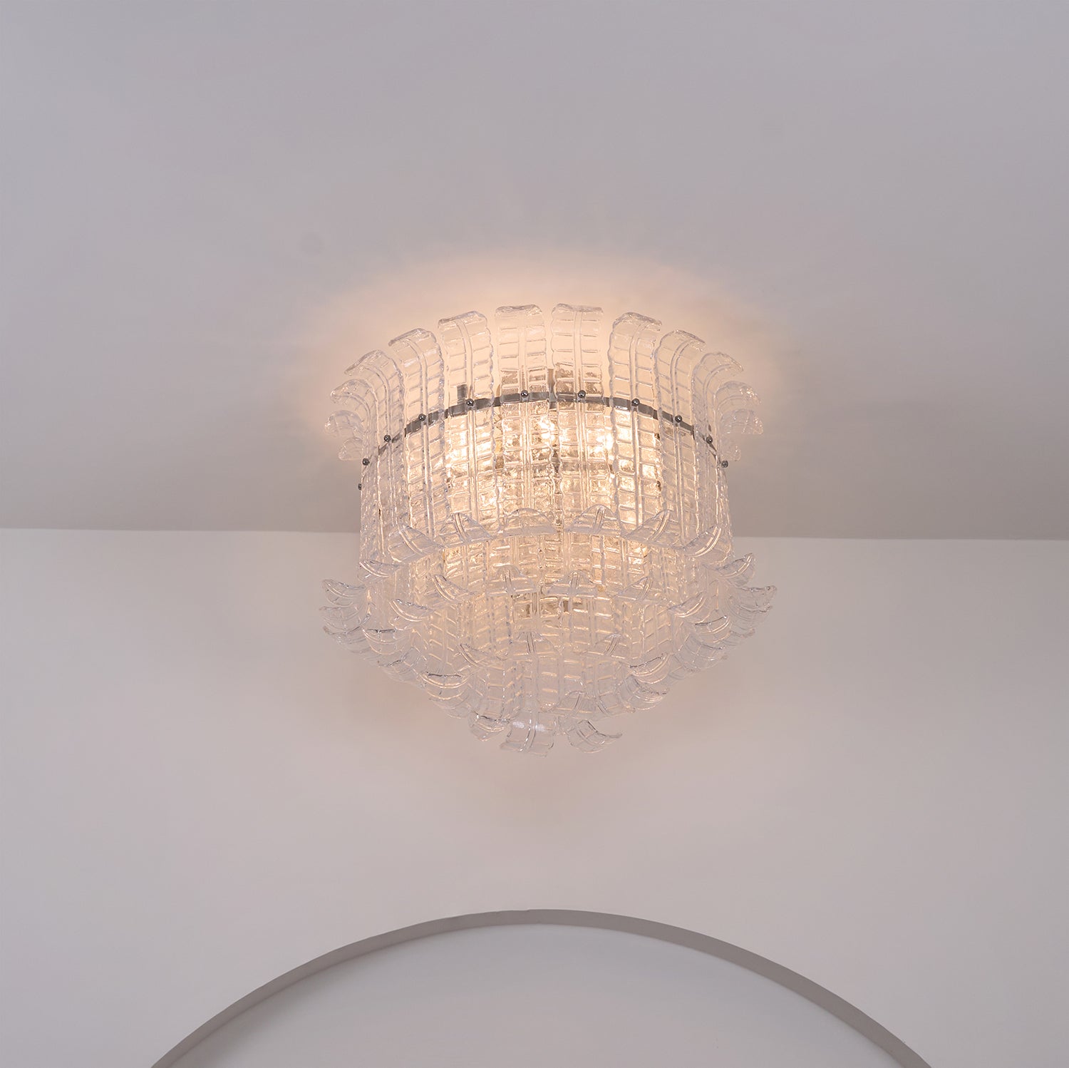 Modern Calista Murano Glass Ceiling Light Fixture with Chrome Finish and Handcrafted Glass Panels