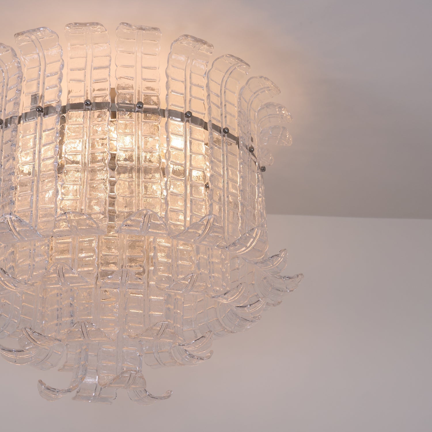 Modern Calista Murano Glass Ceiling Light Fixture with Chrome Finish and Handcrafted Glass Panels