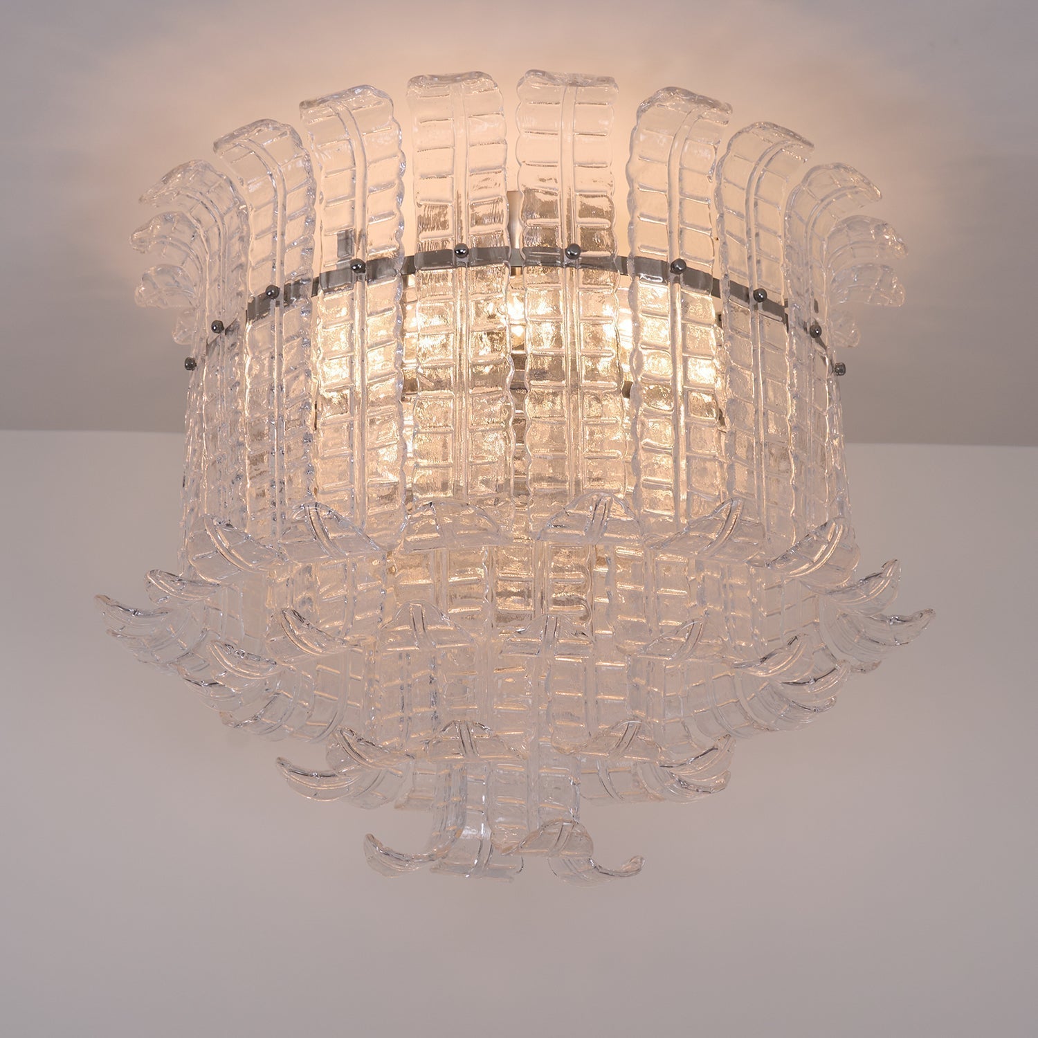 Modern Calista Murano Glass Ceiling Light Fixture with Chrome Finish and Handcrafted Glass Panels