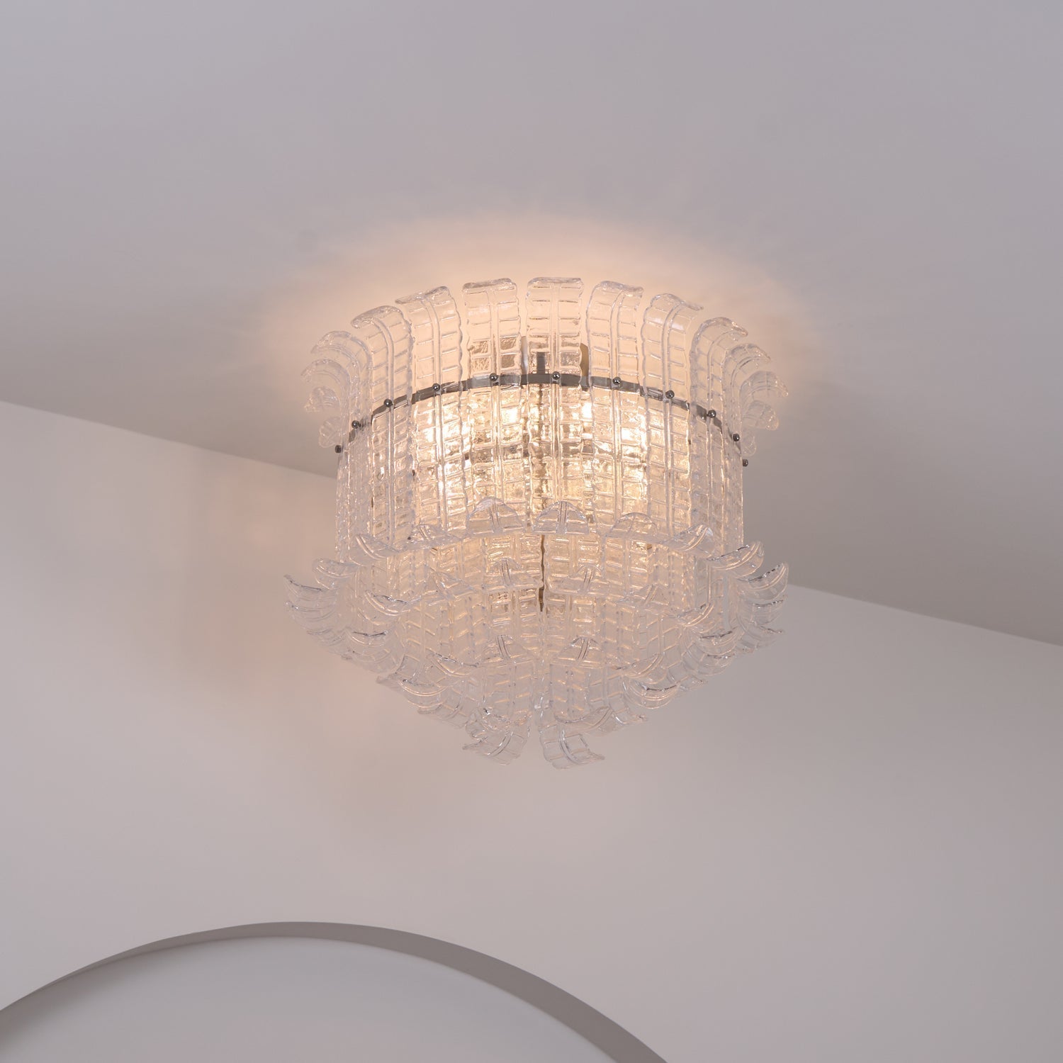 Modern Calista Murano Glass Ceiling Light Fixture with Chrome Finish and Handcrafted Glass Panels