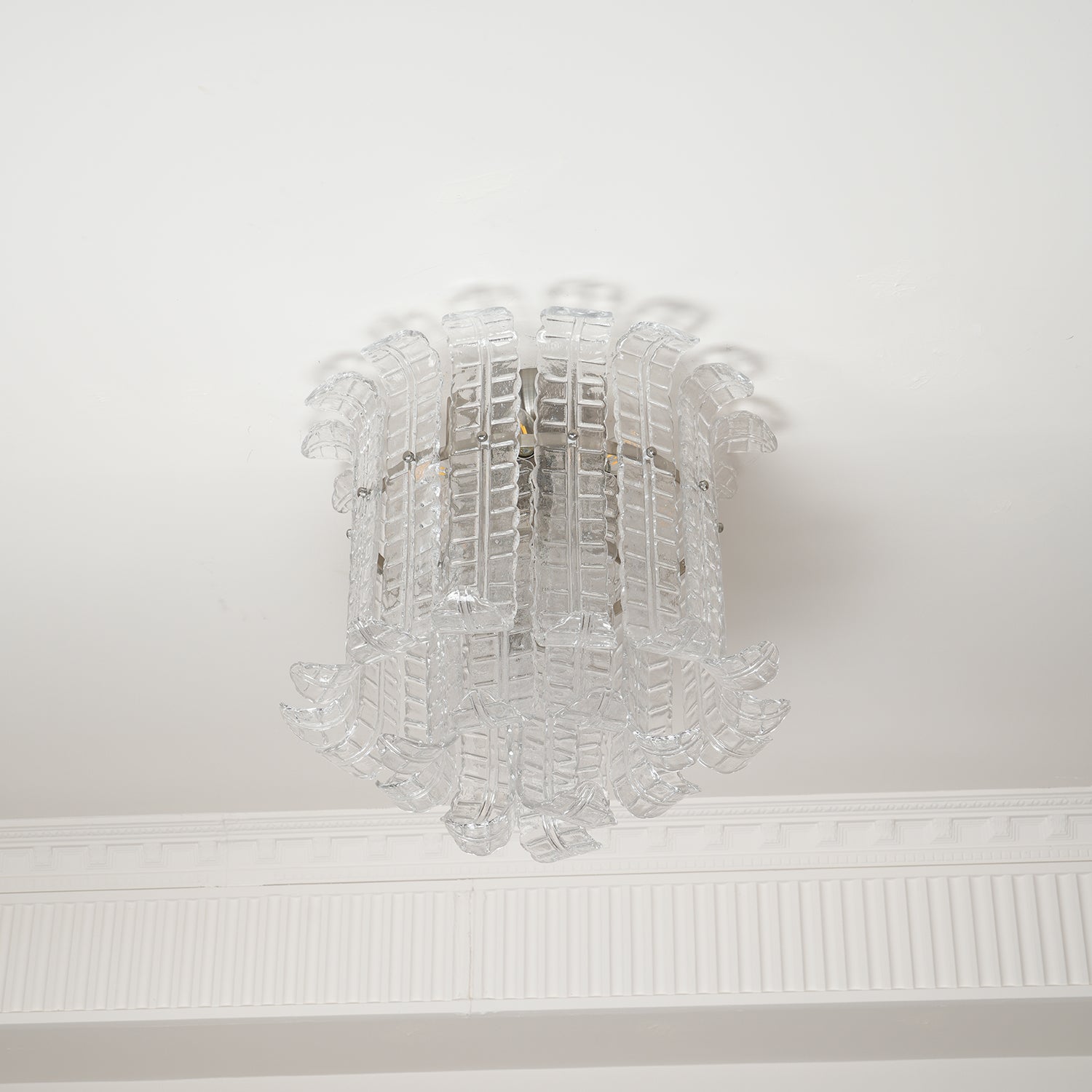 Modern Calista Murano Glass Ceiling Light Fixture with Chrome Finish and Handcrafted Glass Panels