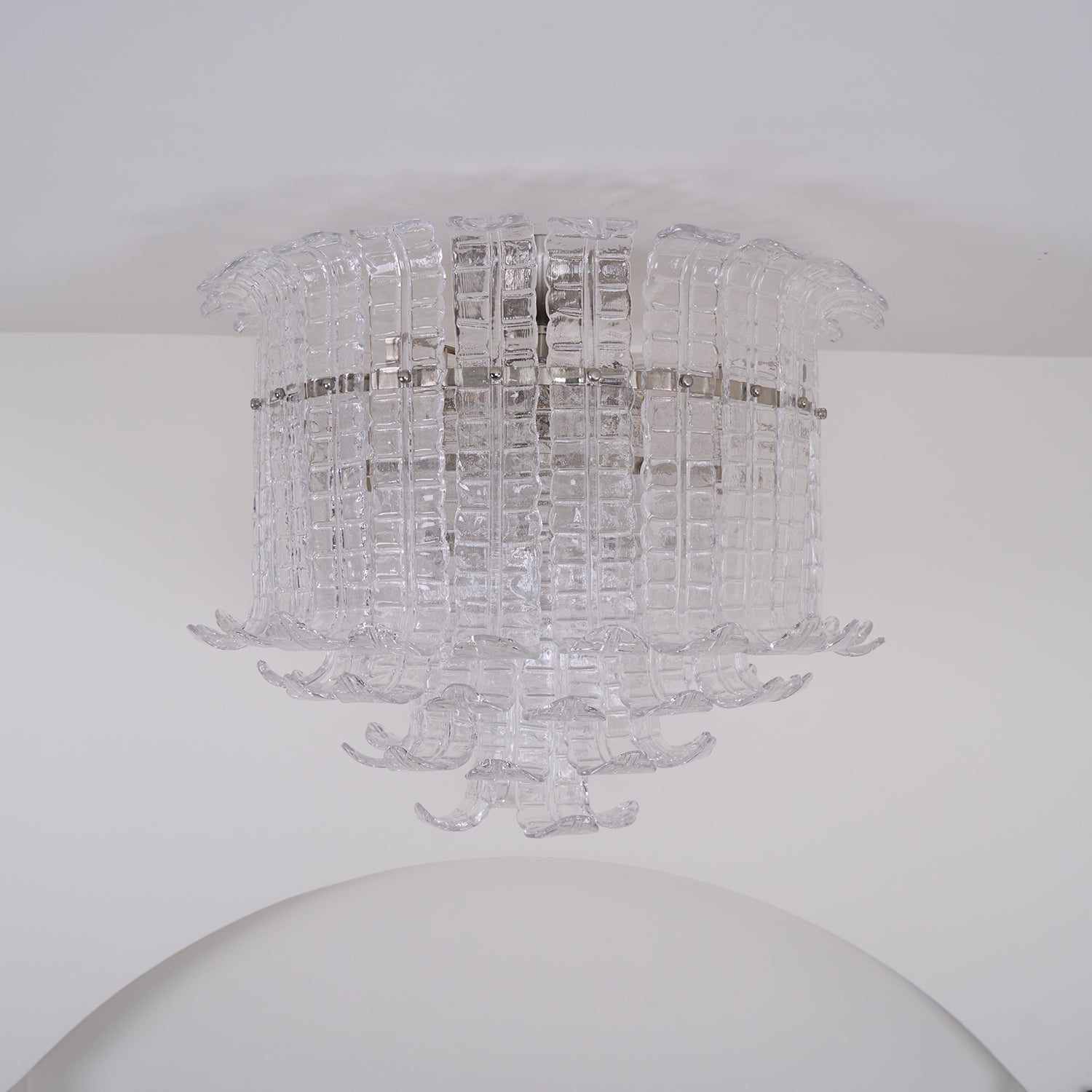 Modern Calista Murano Glass Ceiling Light Fixture with Chrome Finish and Handcrafted Glass Panels