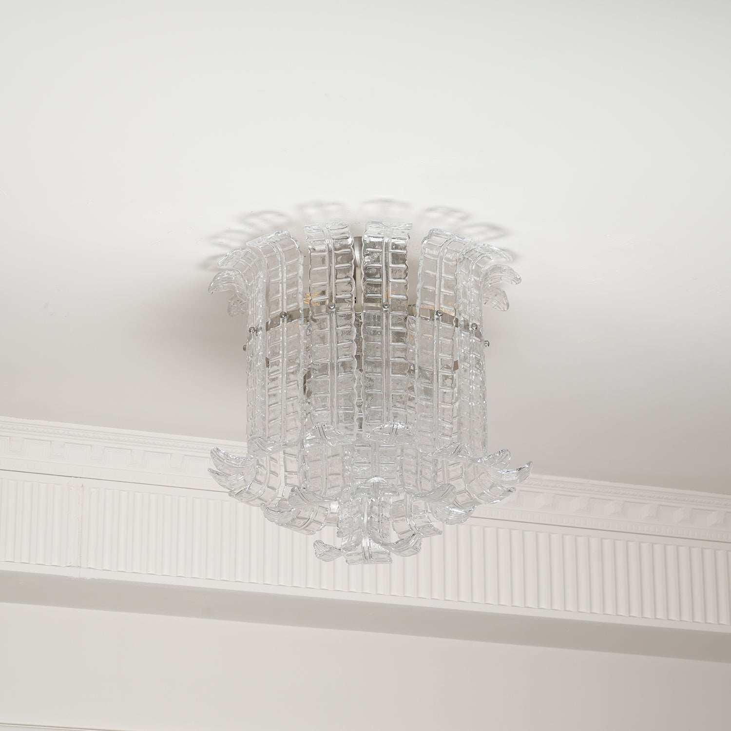 Modern Calista Murano Glass Ceiling Light Fixture with Chrome Finish and Handcrafted Glass Panels