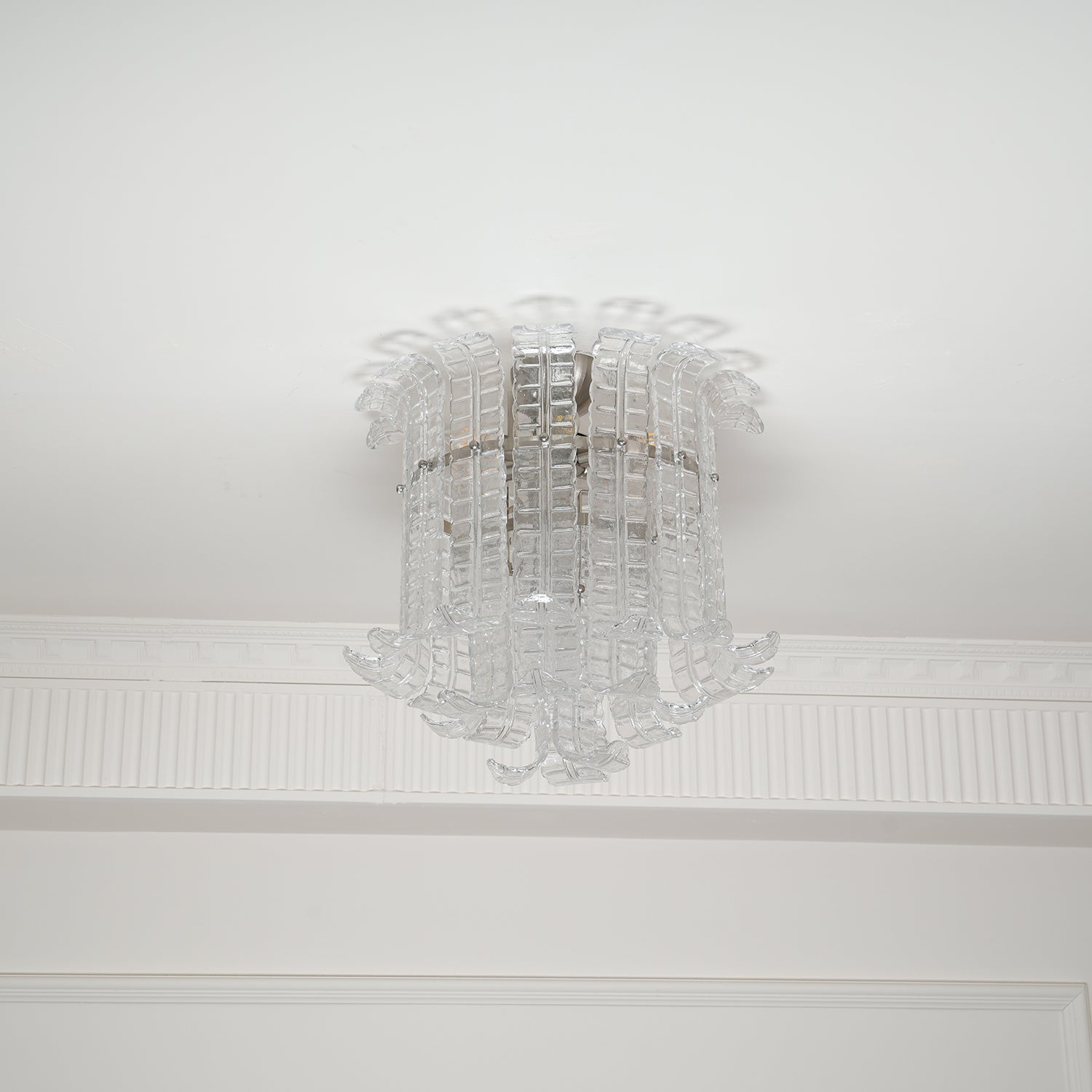 Modern Calista Murano Glass Ceiling Light Fixture with Chrome Finish and Handcrafted Glass Panels