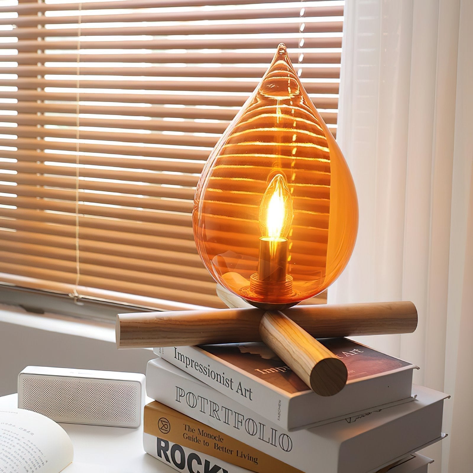 mid-century-campfire-table-lamp-with-orange-glass-shade-and-natural-wood-base
