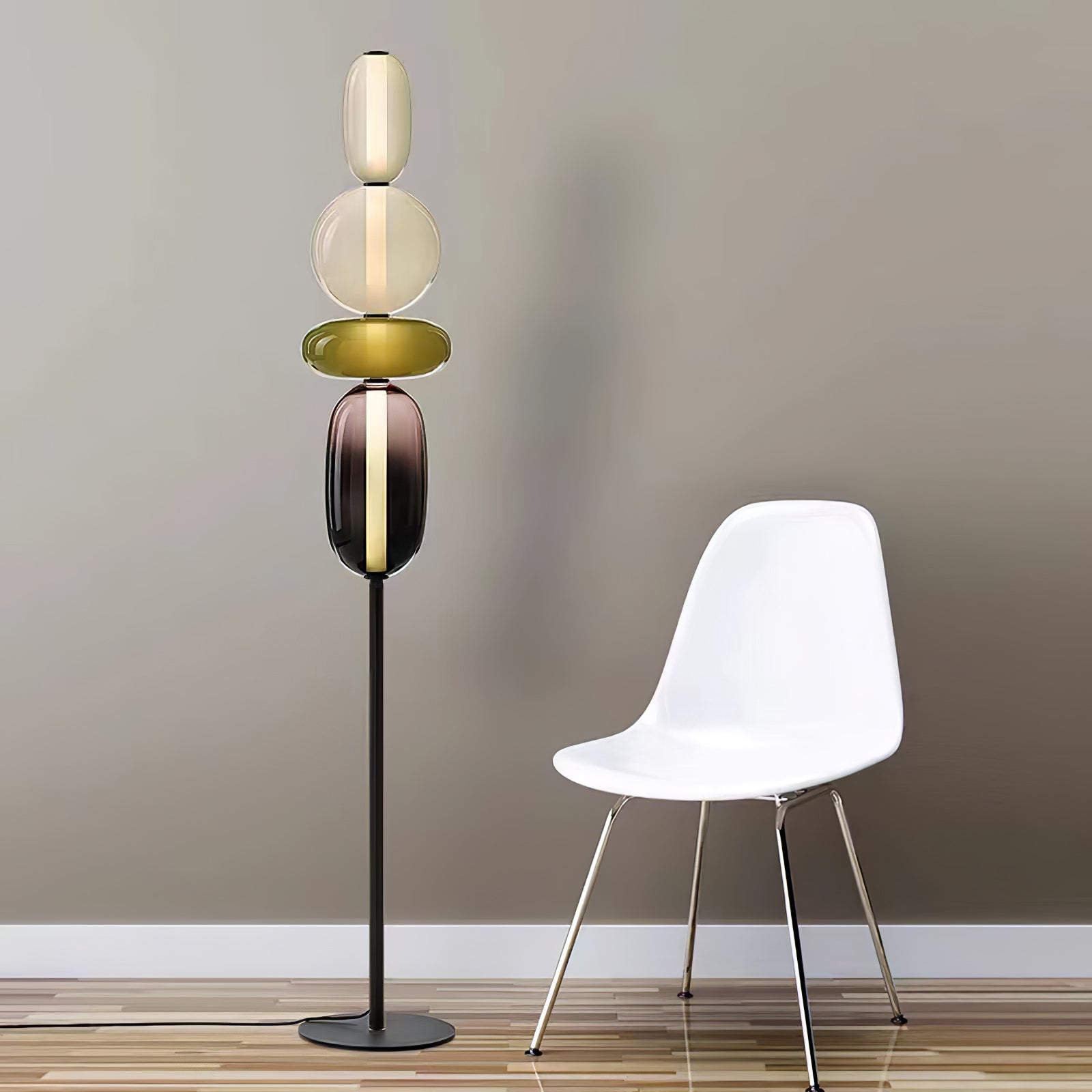 Modern Hand Blown Crystal Pebbles Floor Lamp Integrated LED Artistic Glass Lighting