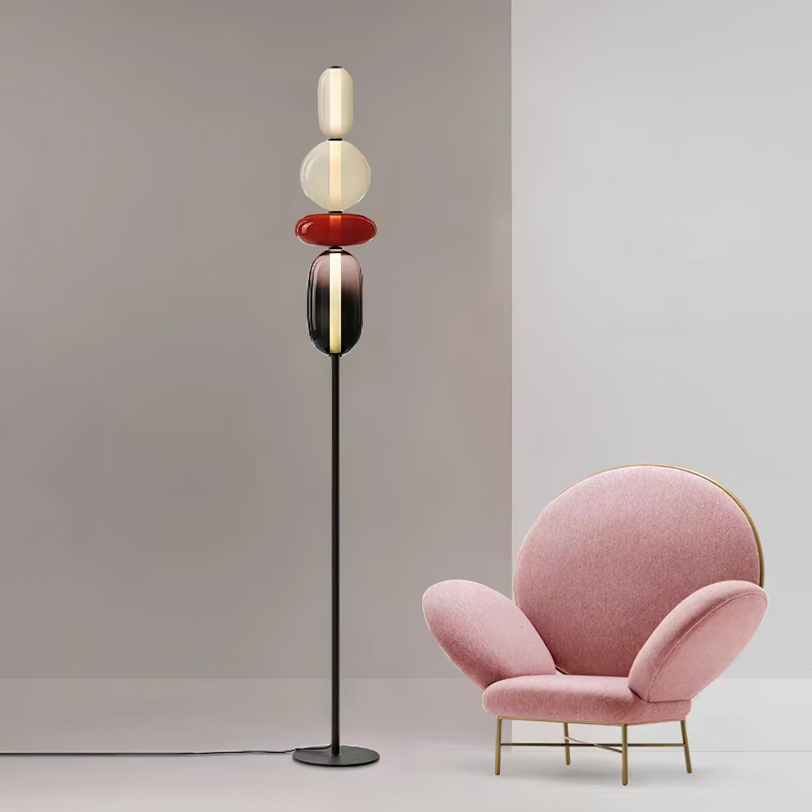 Modern Hand Blown Crystal Pebbles Floor Lamp Integrated LED Artistic Glass Lighting