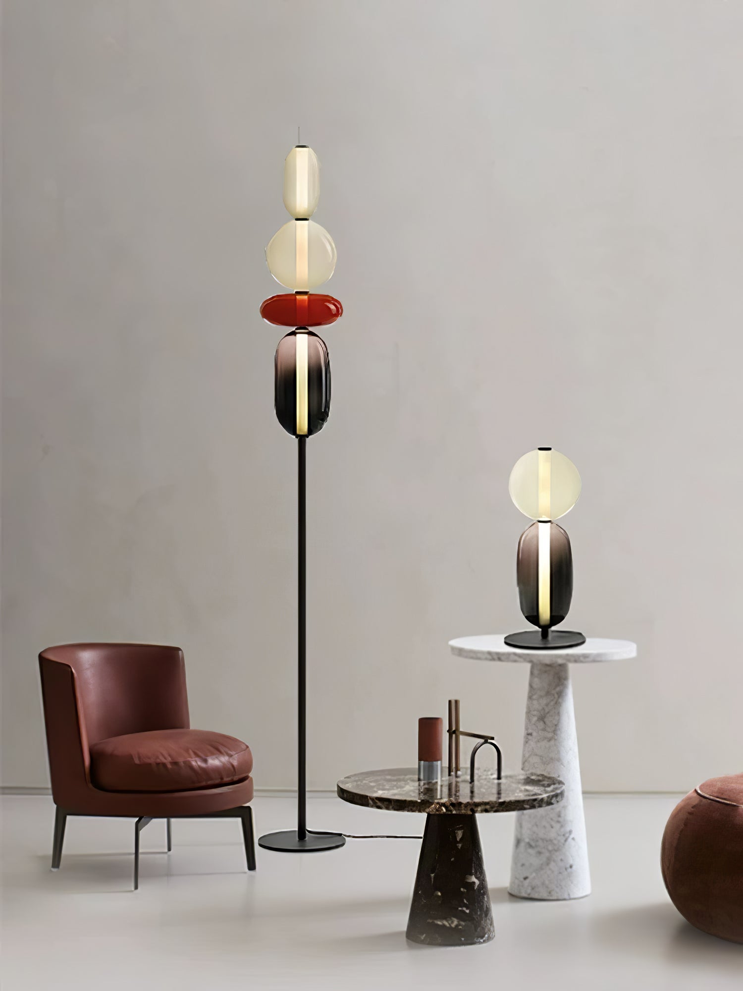 Modern Hand Blown Crystal Pebbles Floor Lamp Integrated LED Artistic Glass Lighting
