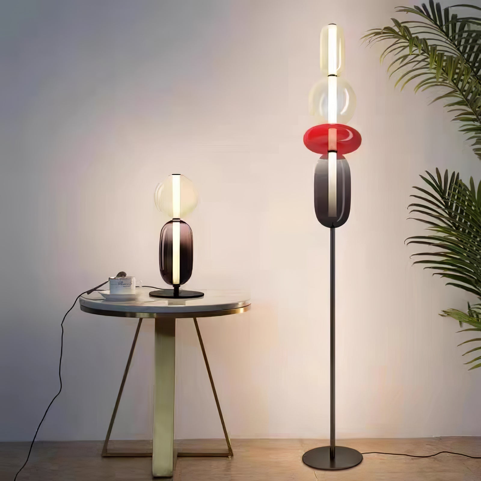 Modern Hand Blown Crystal Pebbles Floor Lamp Integrated LED Artistic Glass Lighting