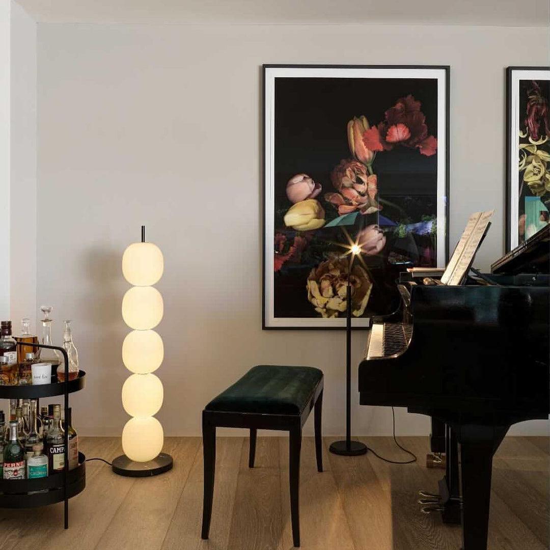Modern Hand Blown Glass Globe Floor Lamp with Premium Black Marble Base