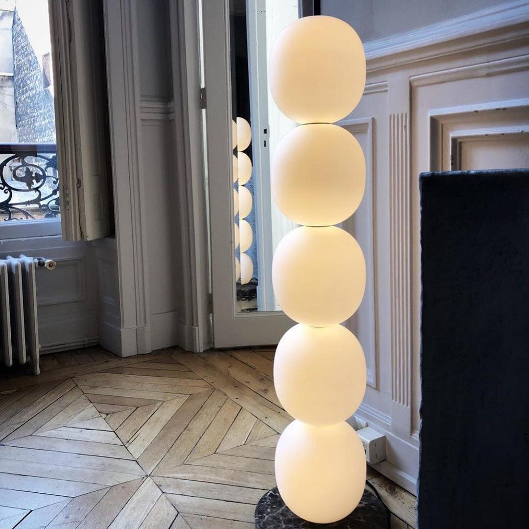 Modern Hand Blown Glass Globe Floor Lamp with Premium Black Marble Base