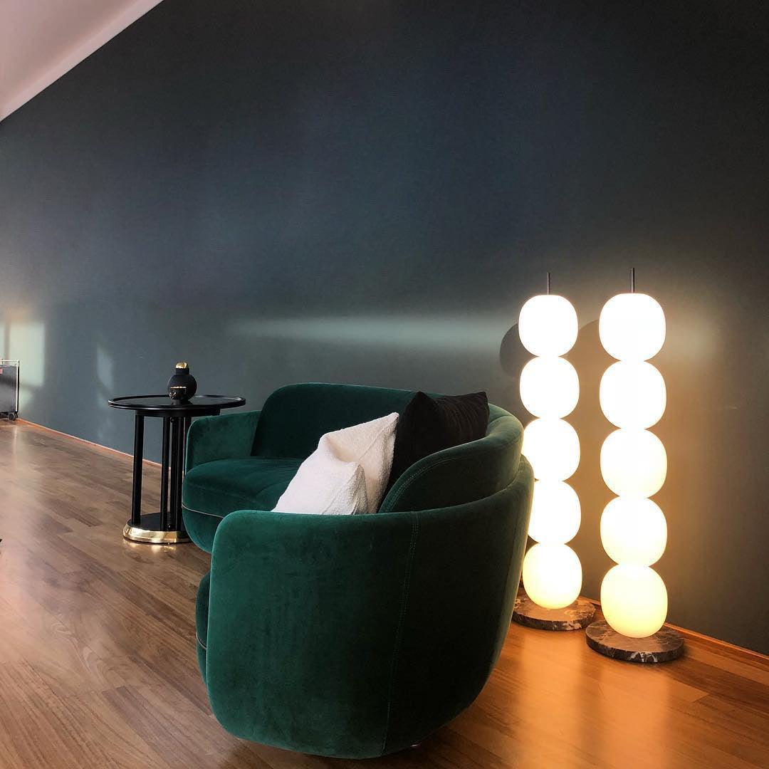 Modern Hand Blown Glass Globe Floor Lamp with Premium Black Marble Base