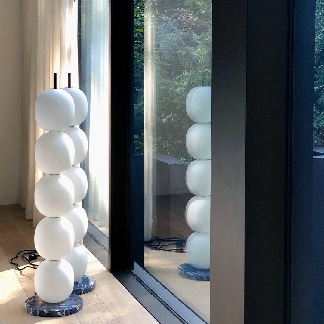 Modern Hand Blown Glass Globe Floor Lamp with Premium Black Marble Base