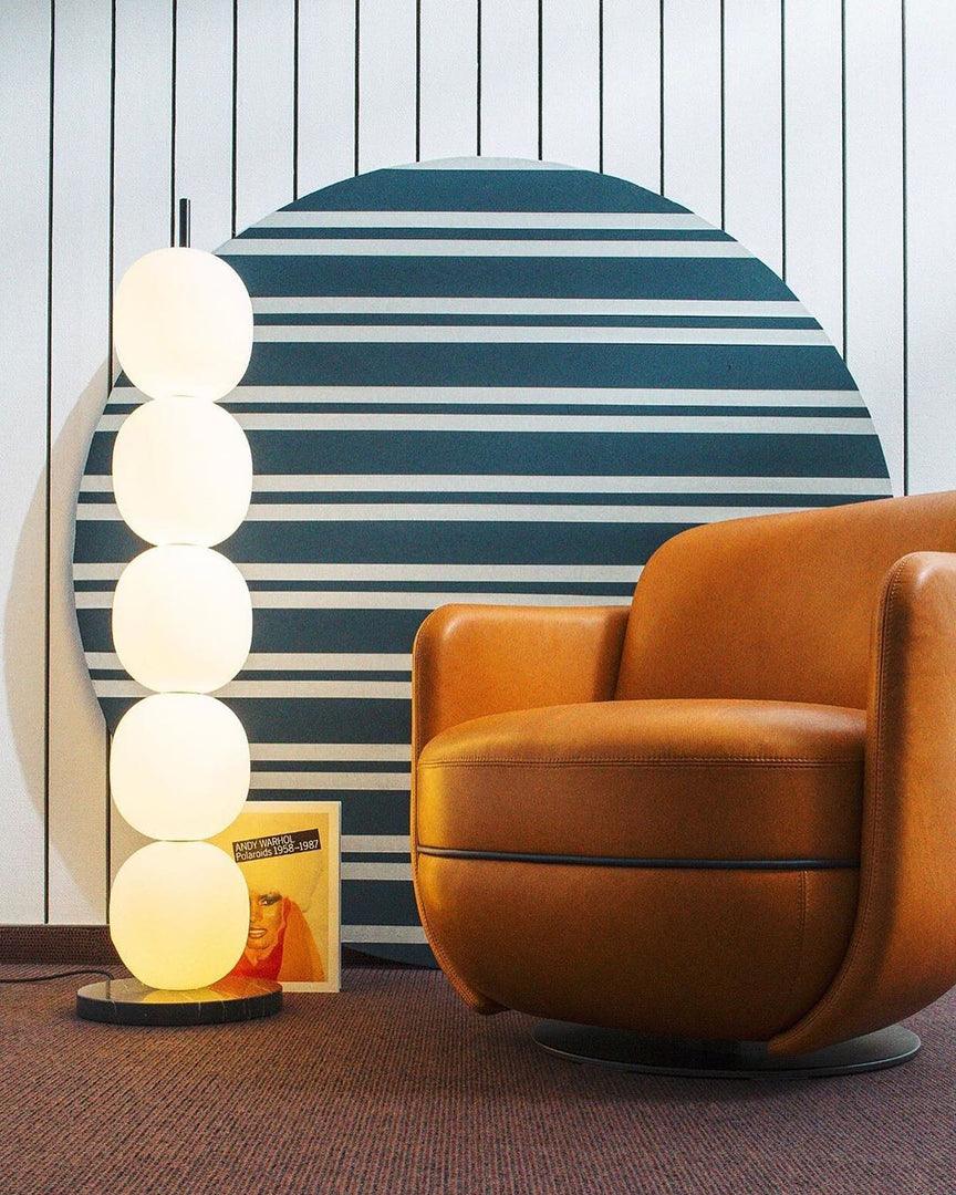 Modern Hand Blown Glass Globe Floor Lamp with Premium Black Marble Base