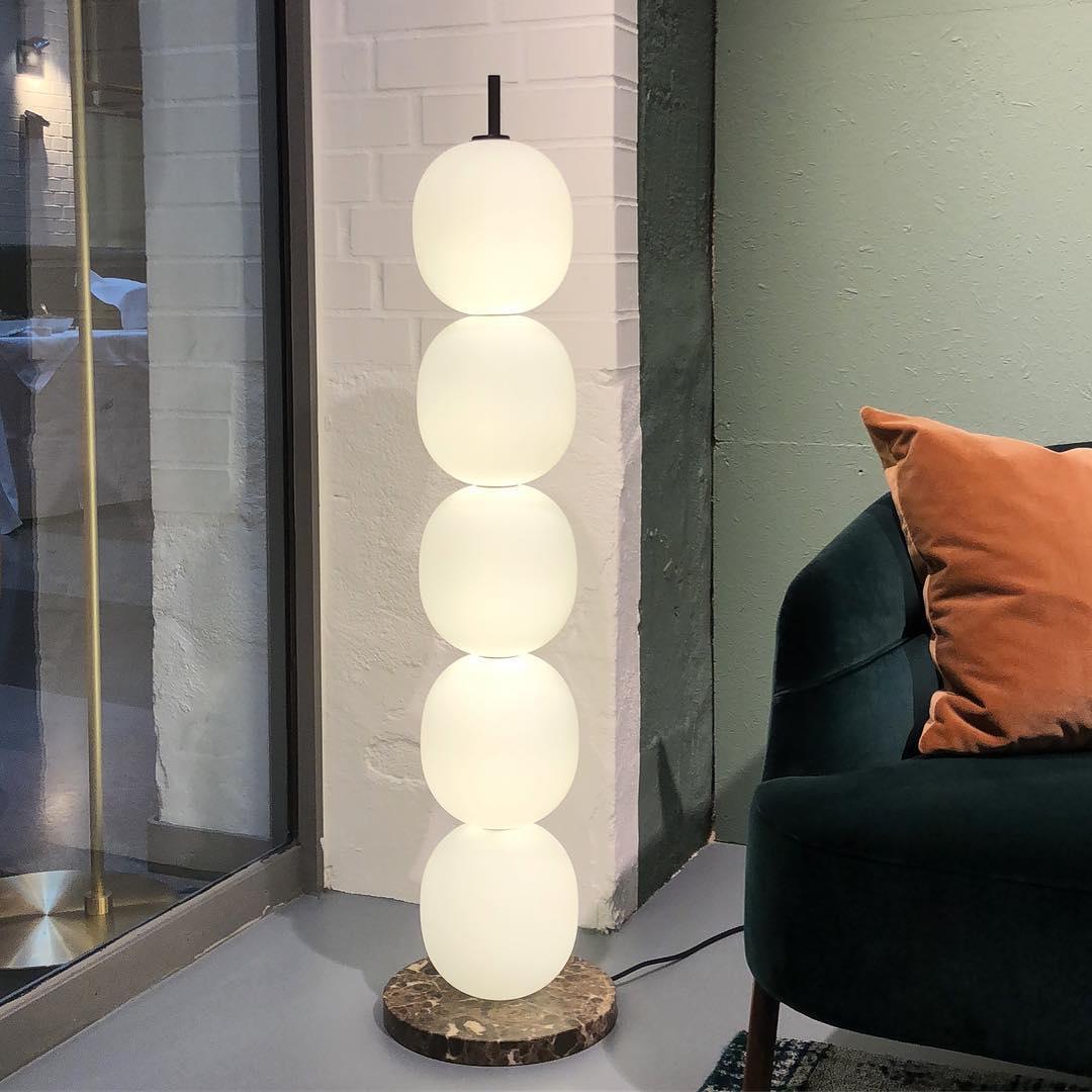 Modern Hand Blown Glass Globe Floor Lamp with Premium Black Marble Base