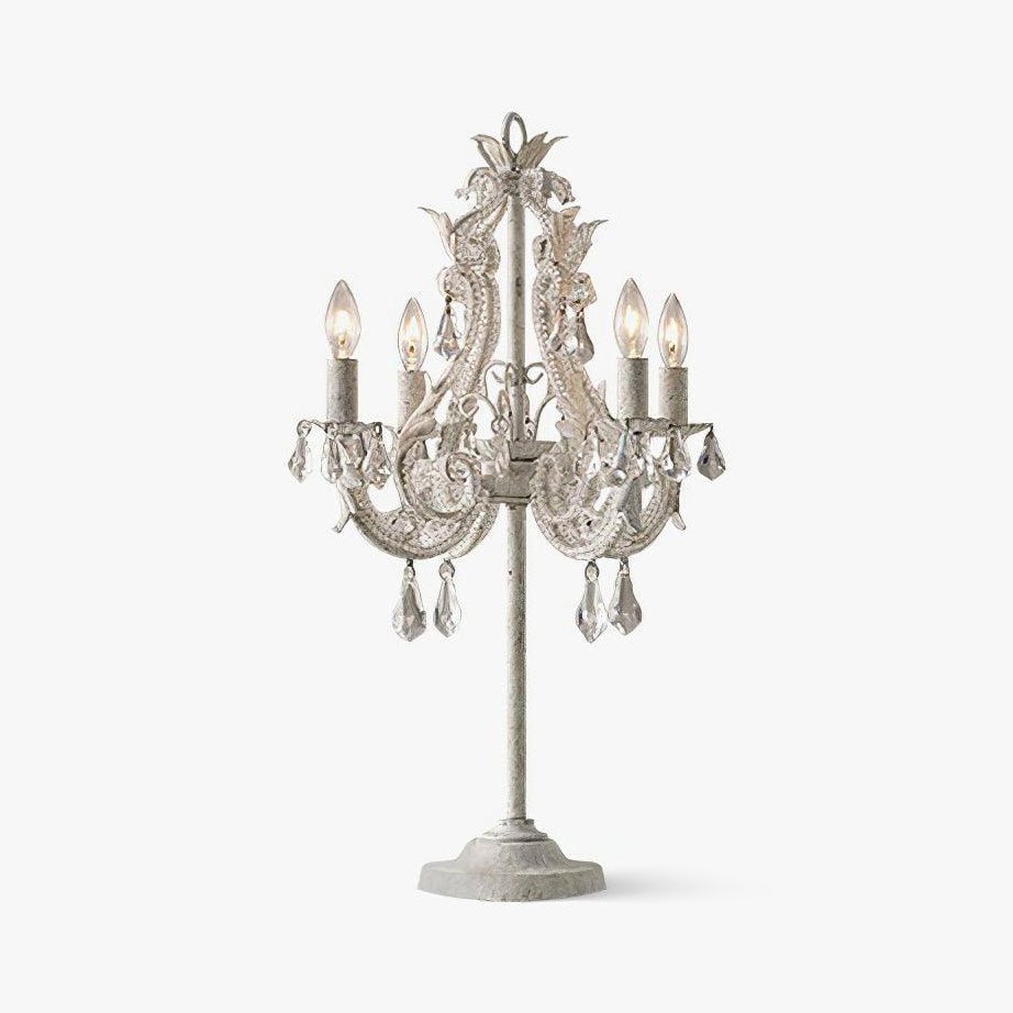Antique White Floral Crystal Candle Table Lamp Elegant 4 Light Desk Lamp